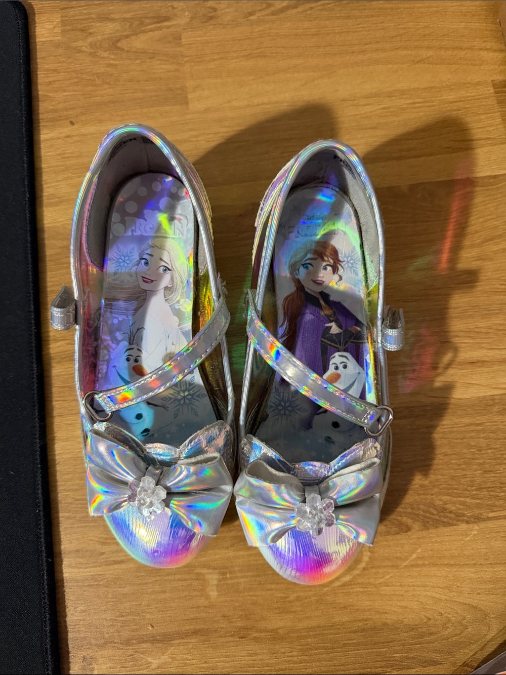 Disney Frozen Girls Silver Holographic Mary Jane Shoes with Elsa & Anna Insole